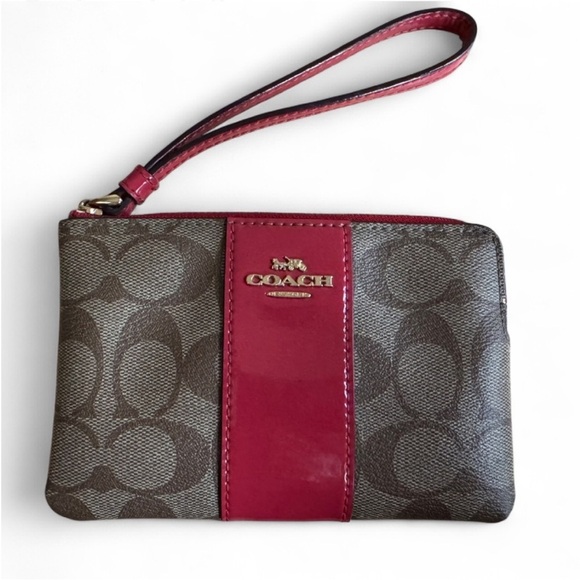 Coach Signature wristlet in light Brown and Red - Picture 1 of 7